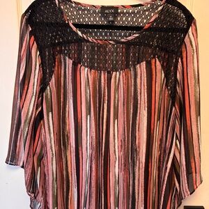 Alyx Women's Sheer Multicolor Striped Blouse with Black Lace